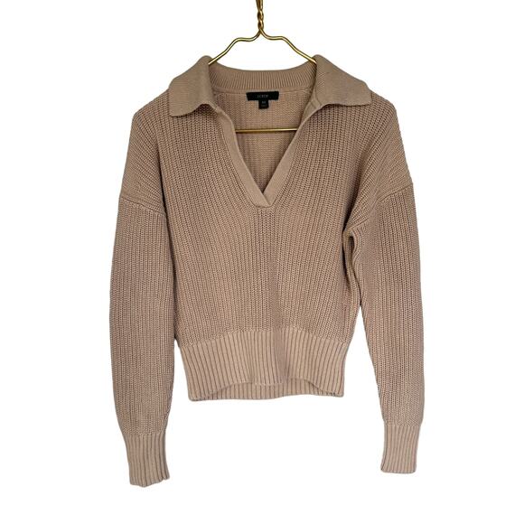 J. Crew Collared Cotton Boxy Beach Sweater in Tan Women's Size XS - Picture 1 of 7